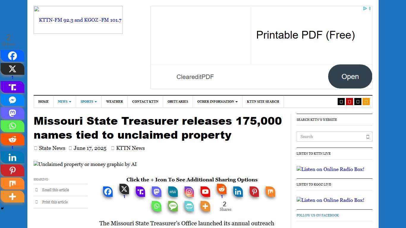 Missouri State Treasurer releases 175,000 names tied to unclaimed property